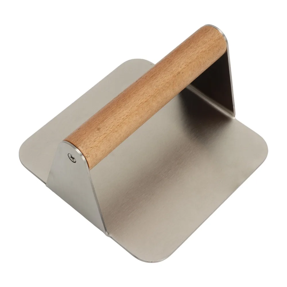 Durable Stainless Steel Burger Smasher With Wooden Handle Square Rice Roll Press Ergonomic Burger Press Sandwiches