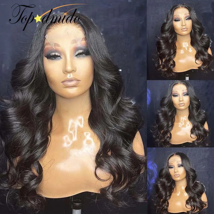 

Topodmido Body Wave Brazilian Hair 4x4 Closure Wigs with Preplucked Hairline 13x4 Transparent Lace Front WIgs for Black Women