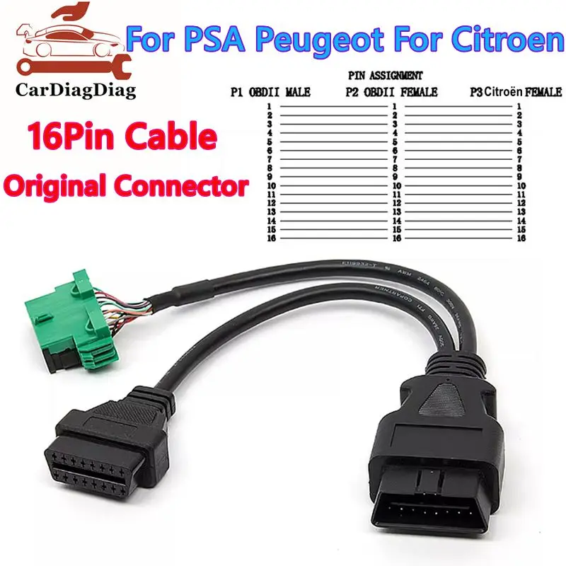 

Оригинальный разъем для PSA Peugeot для Citroen OBD2 16-контактный кабель Автомобильный удлинительный кабель OBD2 Разъем диагностического инструмента Высокое качество