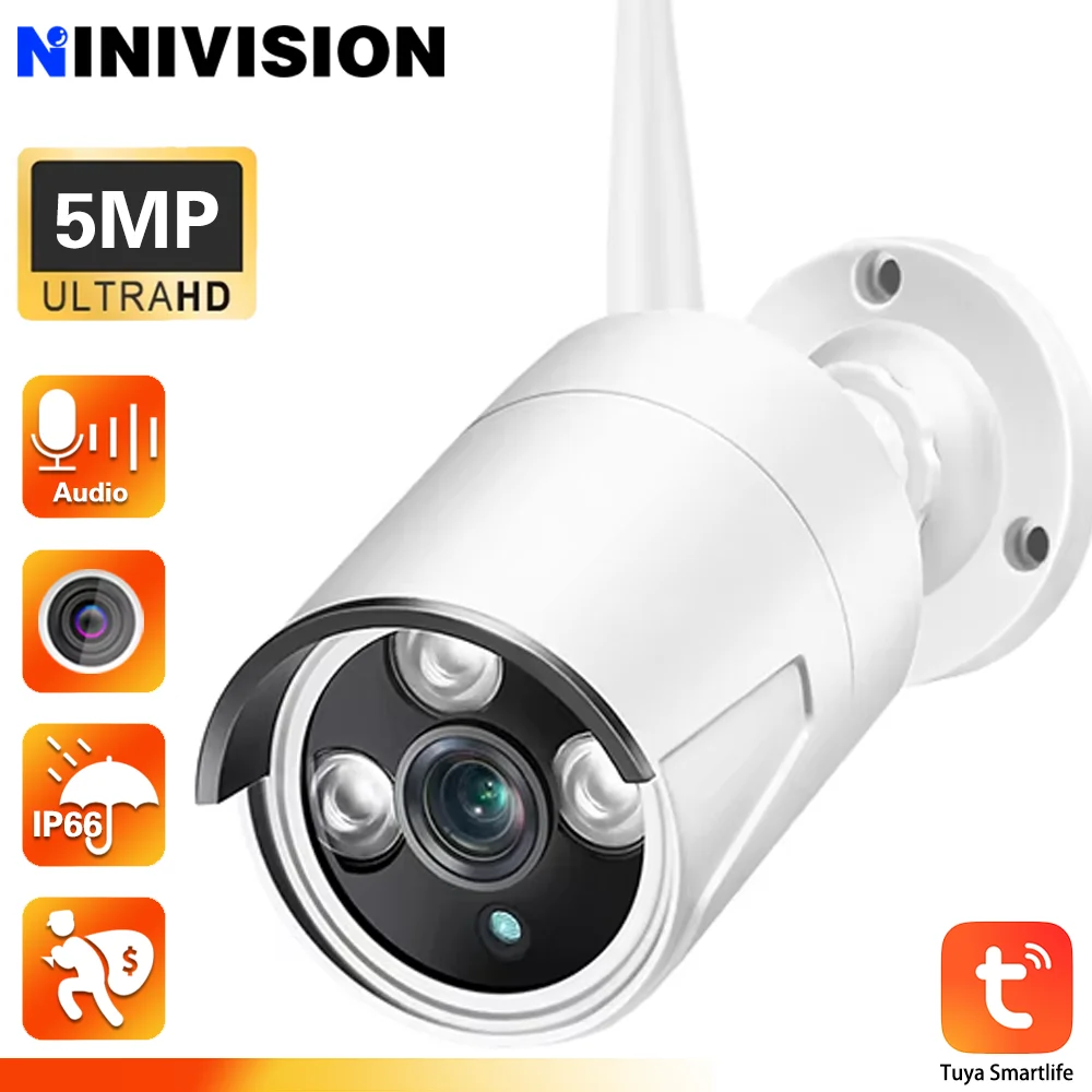 

5MP Tuya Wireless IP Waterproof Security 5.0P WiFi Audio Record Camera For Smartlife Home WIFI NVR Recorder CCTV System Kits