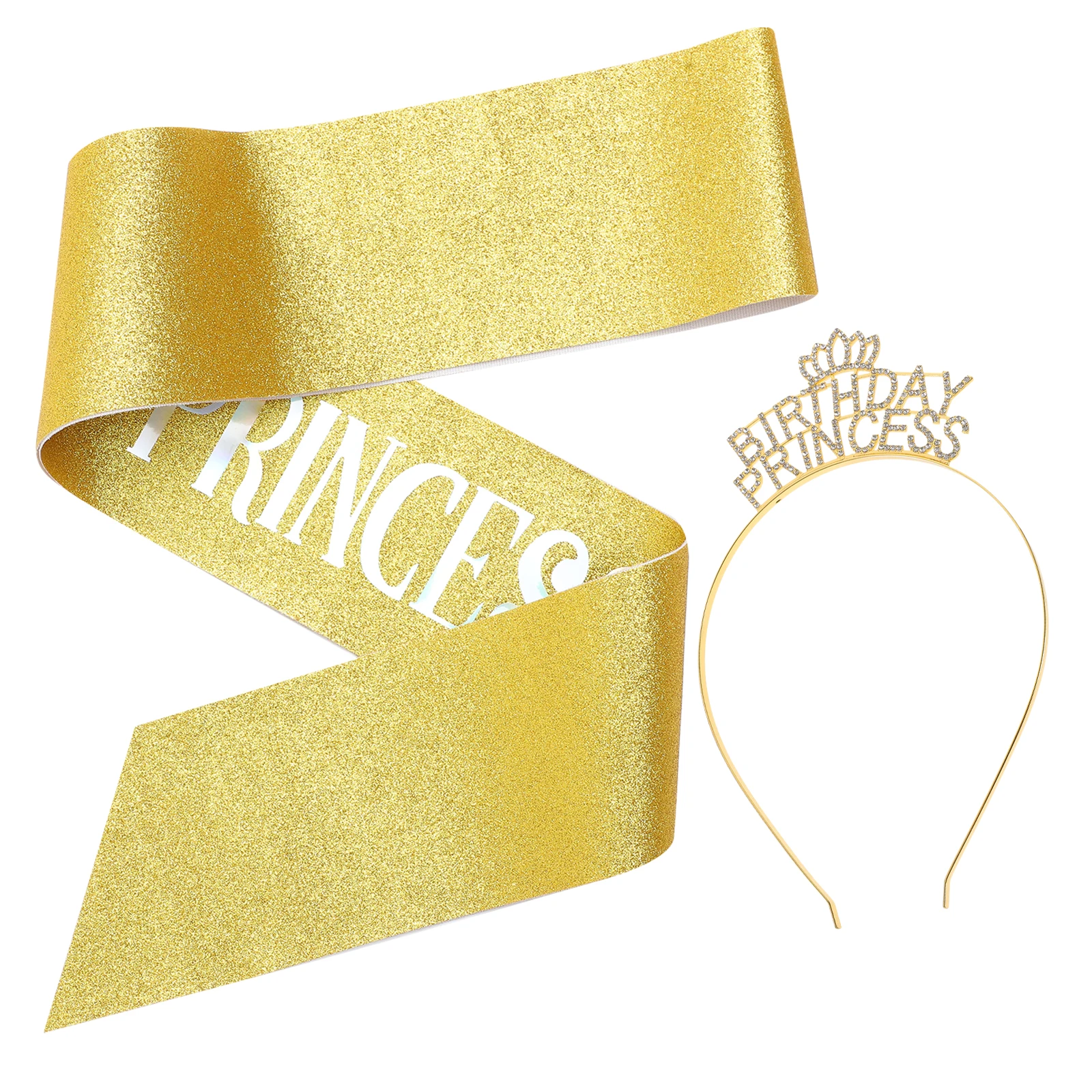 

Princess Crown Headb Birthday Sash Pink Set Women Party Decor Sparkly Rhinestone Headdress Comfortable Sturdy Fine Workmanship