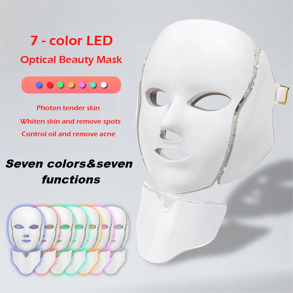 Masque Photon Thé Heavy Anti-Acne LED, 7 Colliers, Éliminateur de Cheveux, Spa, Blanchissant, Outils de Soins