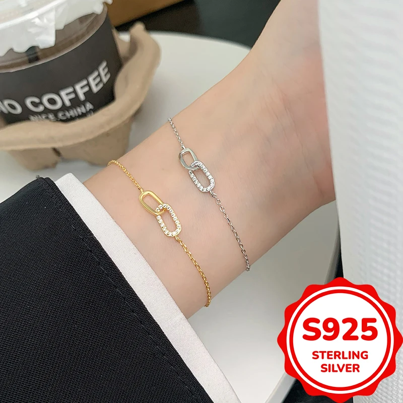 

S925 sterling silver Mobius ring bracelet ins style niche temperament jewelry versatile simple double ring bracelet for women