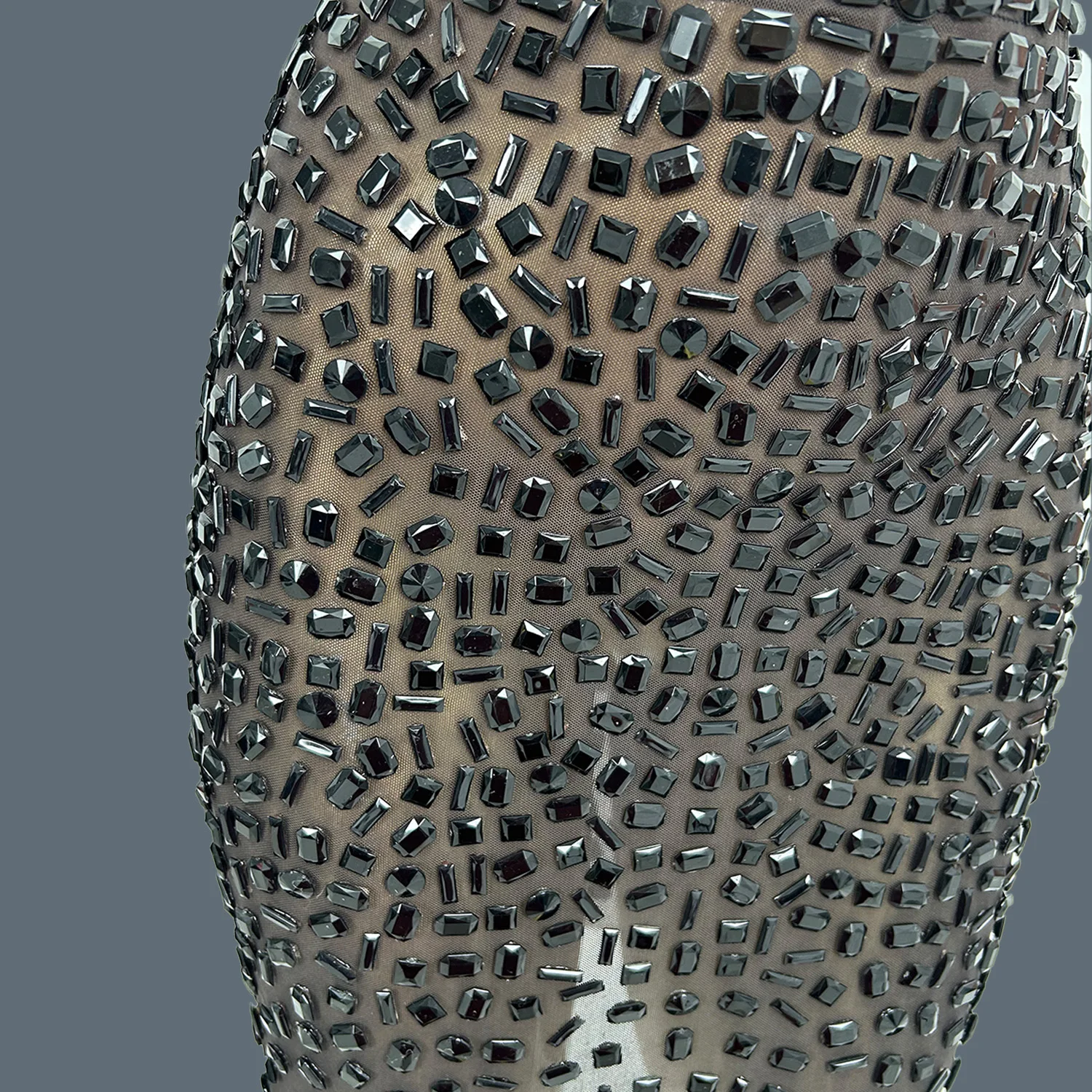 夏キラキラ黒ラインストーンドレススーツセクシーなシアーメッシュ女性クロップトップミニスカート2ピースセット誕生日パーティー衣装bingkuai