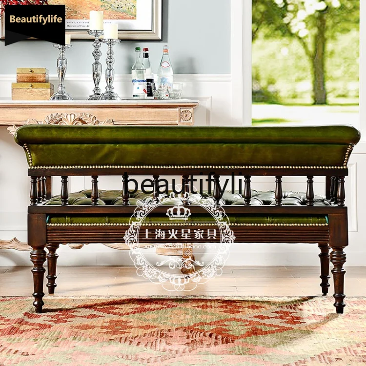 b33 American rural solid wood leather sofa chair double European neoclassical living room sofa modern and simple