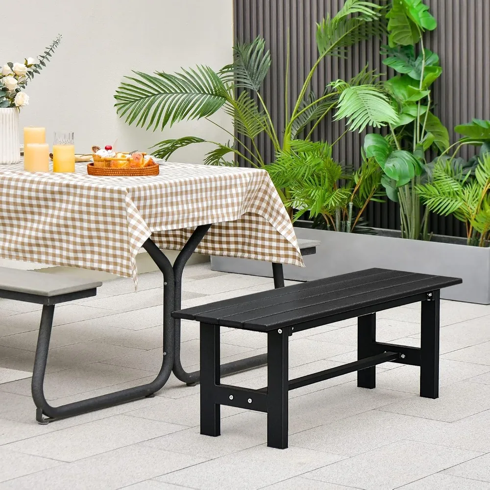 

2-Person Outdoor Bench Seat - Backless Patio Garden Bench, 47” Weatherproof Outside Chair with Slatted Seat, Metal Frame.