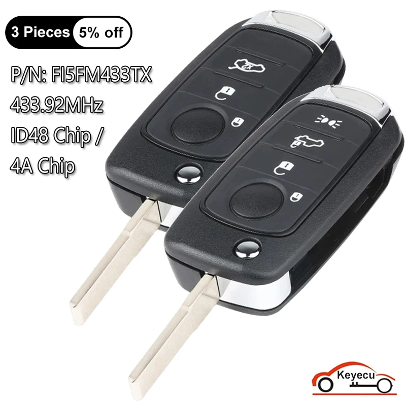 KEYECU 3 4 Buttons 433.92MHz ID48 or 4A Chip for Fiat 500X Egea Tipo 2016 2017 2018 2019 Auto Flip Remote Key Fob FI5FM433TX