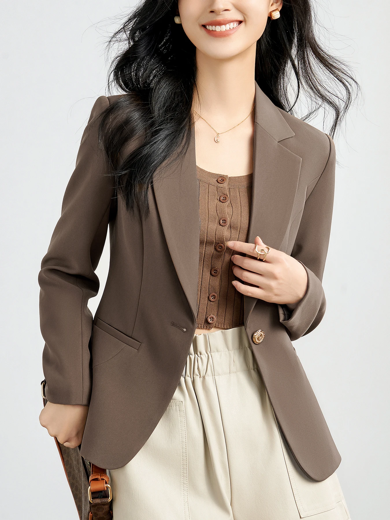 

Slim-Fit Single-Breasted Blazer for Women - Spring Autumn High-End Elegant Office Commuter Versatile Casual suit jacket