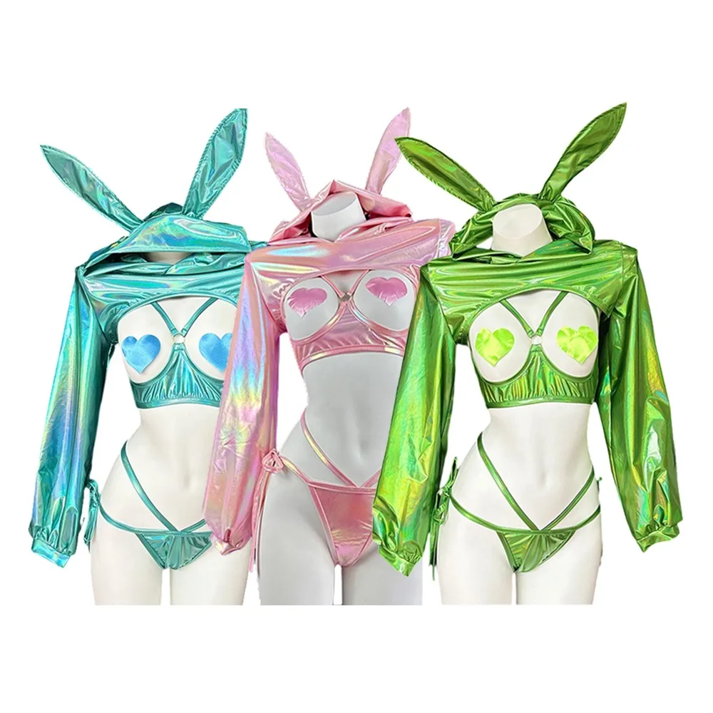 

Bunny Girl Cosplay Costumes Punk Sexy Hooded Bodysuit Women Cute Open Bra Underwear Suit Kawaii Rabbit Ear Uniform Roleplay