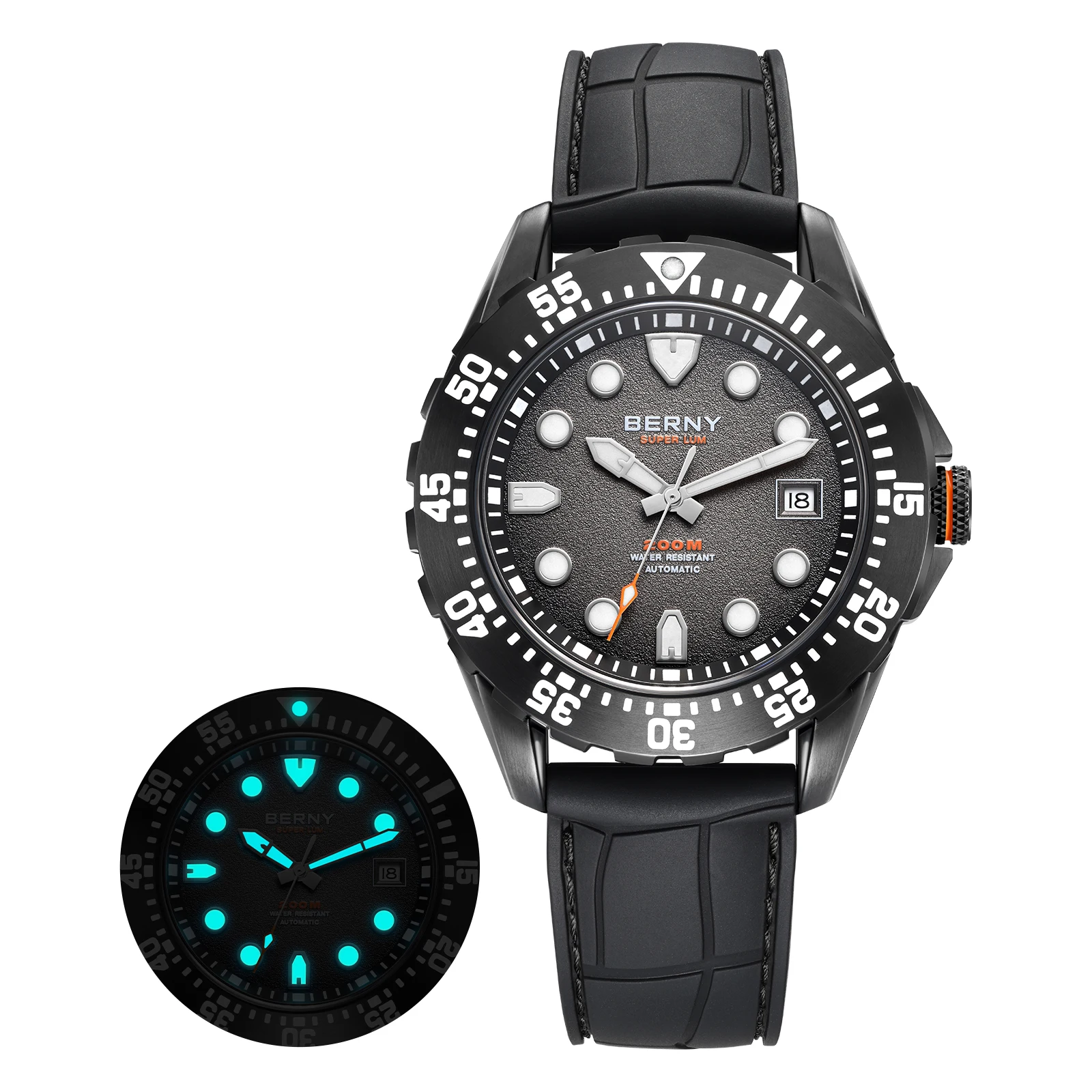 BERNY 20ATM Automatisch Duikhorloge voor Mannen MIYOTA 8215 Top Nauwkeurigheid 316L Staal Supper Lichtgevende Saffier AR Heren Duikhorloges