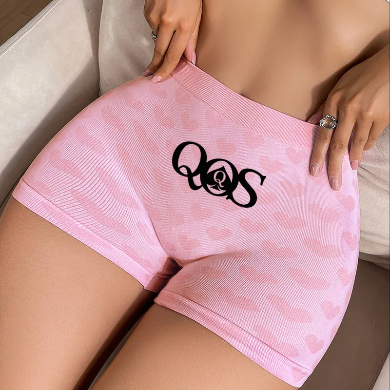 Queen of Spades QOS Funny Womens Sexy Underwear Love Heart Pink Knitting Female High-waisted Comfortable Breathable Panties