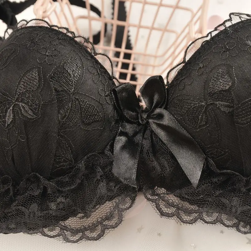 Korean Style Bralette Mujer Lace Cute Bras for Women Sexy Lingerie Japanese Push Up Brassiere Black Underwear Sutian Feminino