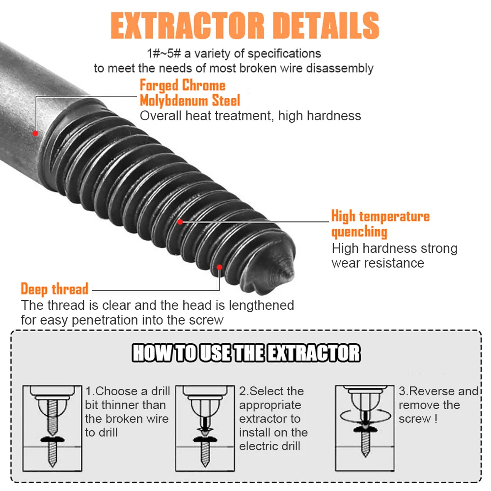 5/6pcs Hex Screw Extractors Tool Center Drill Bits Guide Set Damaged Bolt Remover Removal Tools Speed Easy Out Set Power Tools