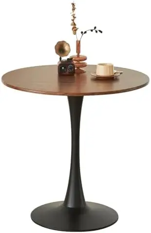 Round Dining Tulip Table for 2, Mid-Century Modern Table with Sturdy Metal Pedestal for Kitchen, Bistro, Cafe, Leisure