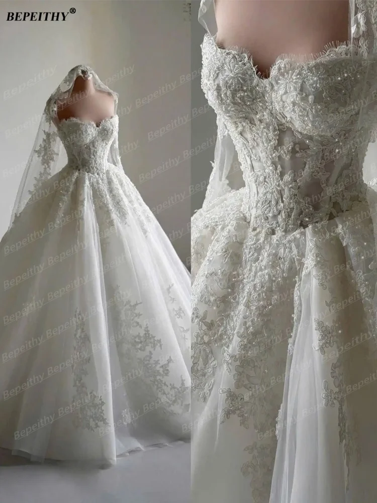 BEPEITHY Customized Vintage Long Sleeves Wedding Dresses 2026 Autumn V Neck Ball Gown Glitter Bride Plus Size Bridal Gown New