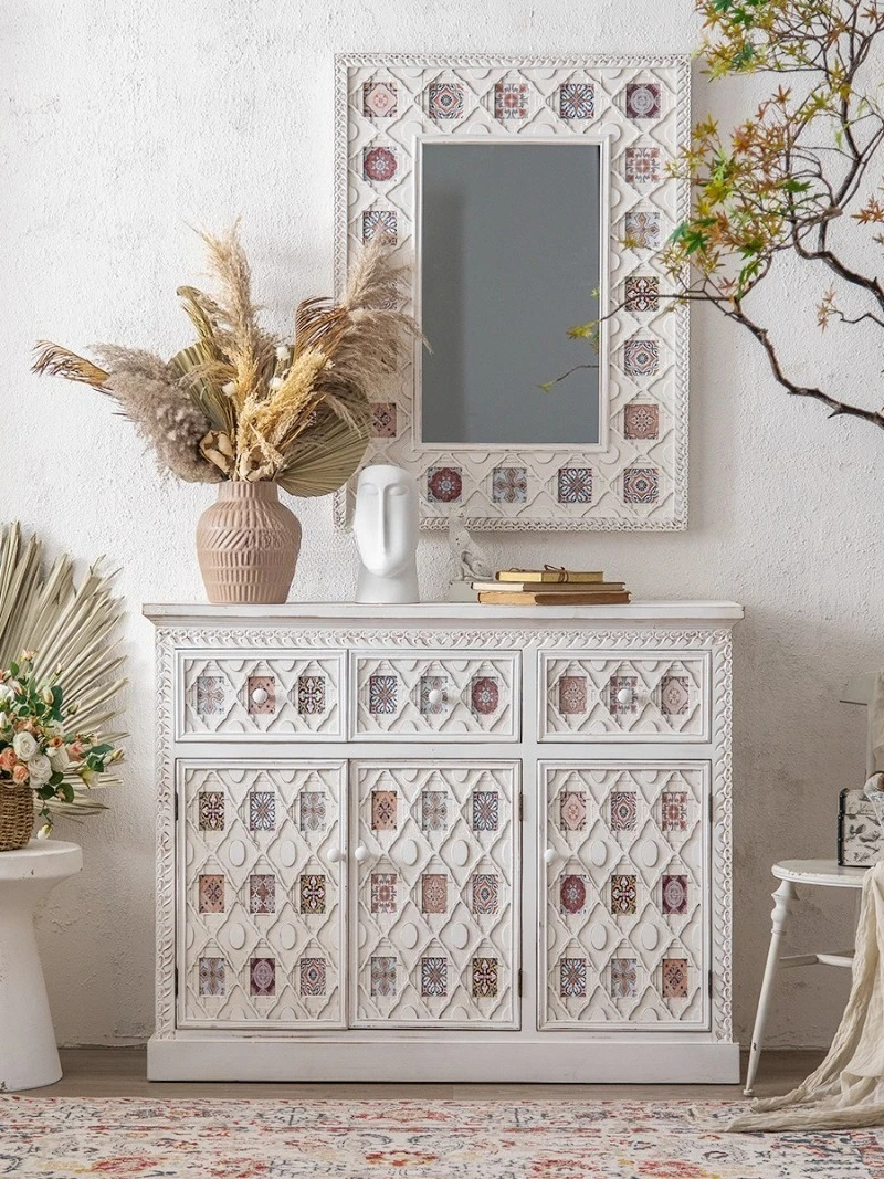 French retro pattern living room entry porch cabinet decorative cabinet against the wall solid wood dining room locker