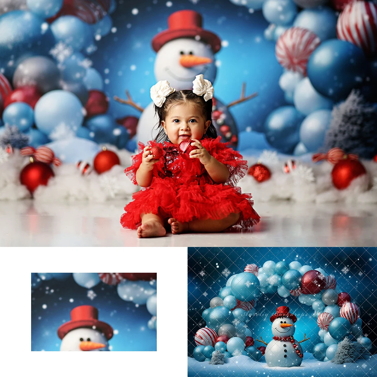 

Christmas Snowman Backgrounds Kids Adult Photography Props Child Baby Decors Snowy Landscape Balloon Arch Photo Backdrops