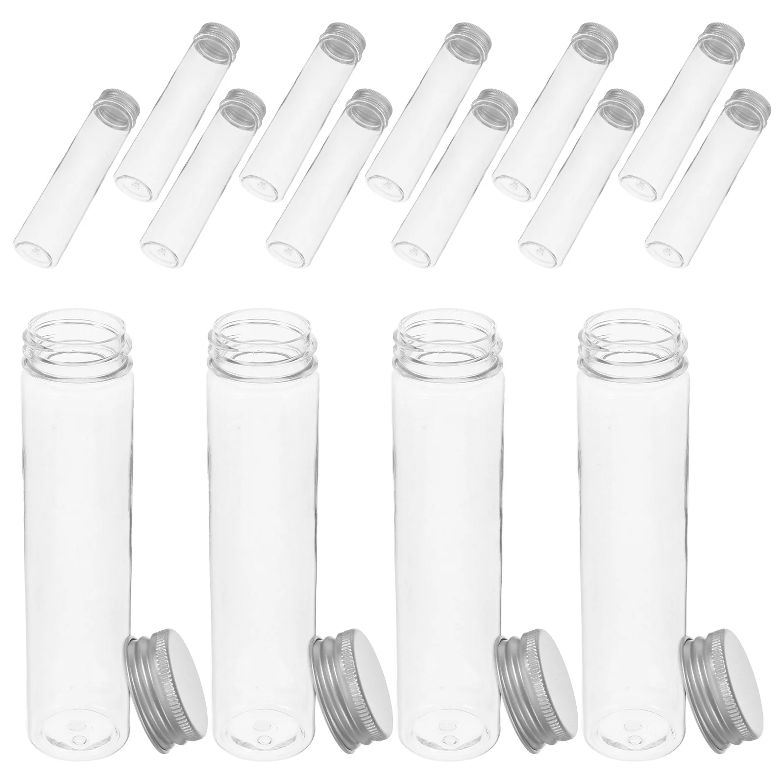 

20pcs Plastic Test Tubes Clear Transparent Vials Flat Bottom Caps Storage Containers Laboratory Use Packaging Gifts PET