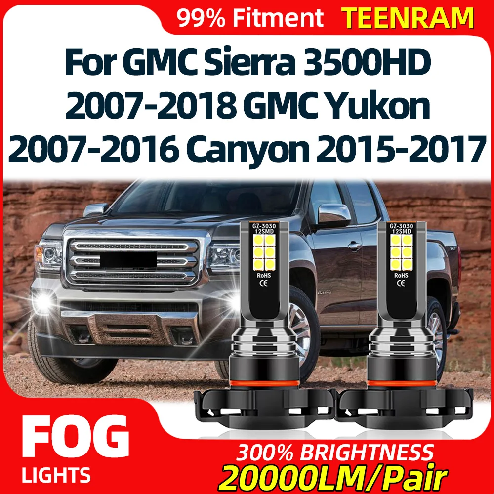 LED Fog Lights Bulb 60W High Power Auto Fog Lamps 12V 6000K For GMC Sierra 3500HD 2007-2018 GMC Yukon 2007-2016 Canyon 2015-2017