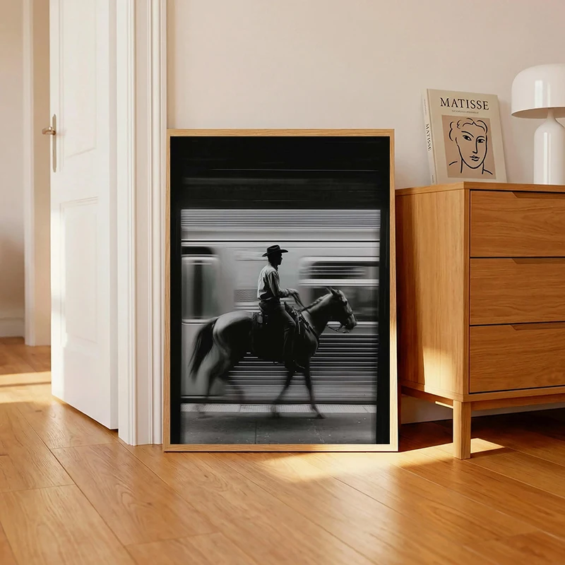 Vintage NYC Cowboy Subway Wall Art Print Black and White  Horse Western Cowgirl Luxury CarPoster  Printable Picture Home Decor