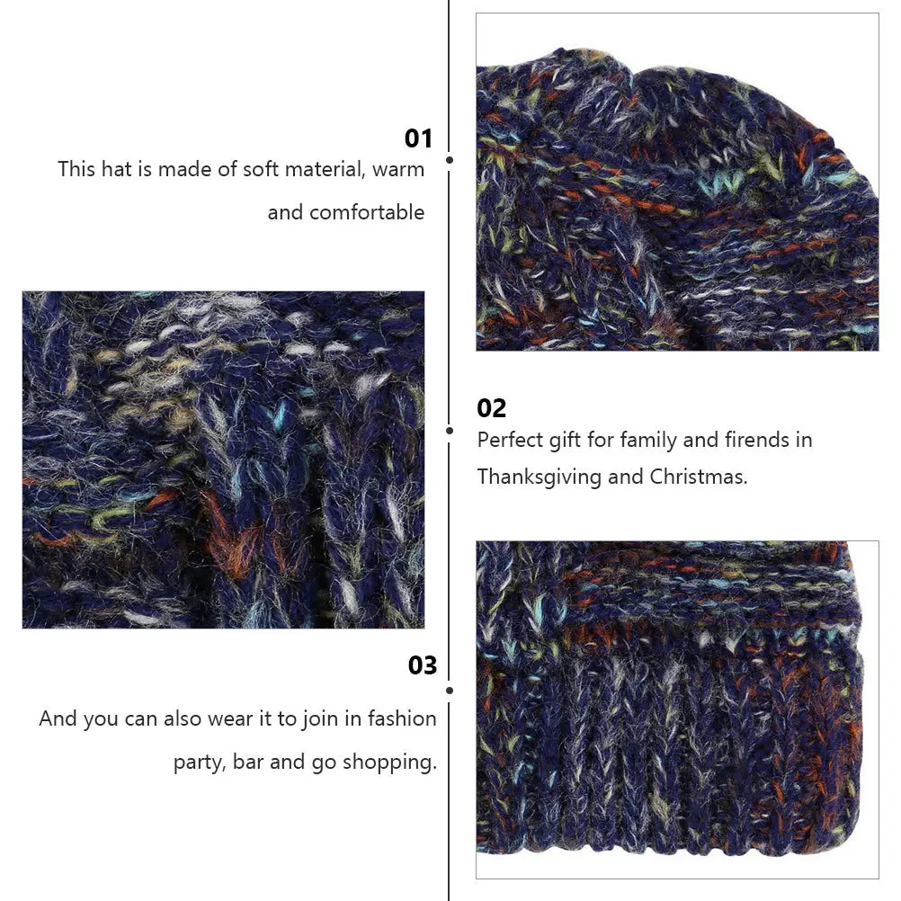

1Pcs Ladies Woolen Knitting Wool Hat Warm Ponytail Cap Soft Winter Outdoor Style Knitted Hat for Running Ski Woolen Cap