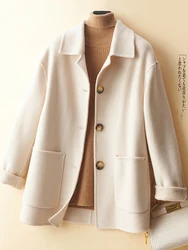 2023 otoño e invierno más vendido de las mujeres abrigo de lana pura abrigo de lana Casual corto Col Claudine Top Commuter's All-Matching