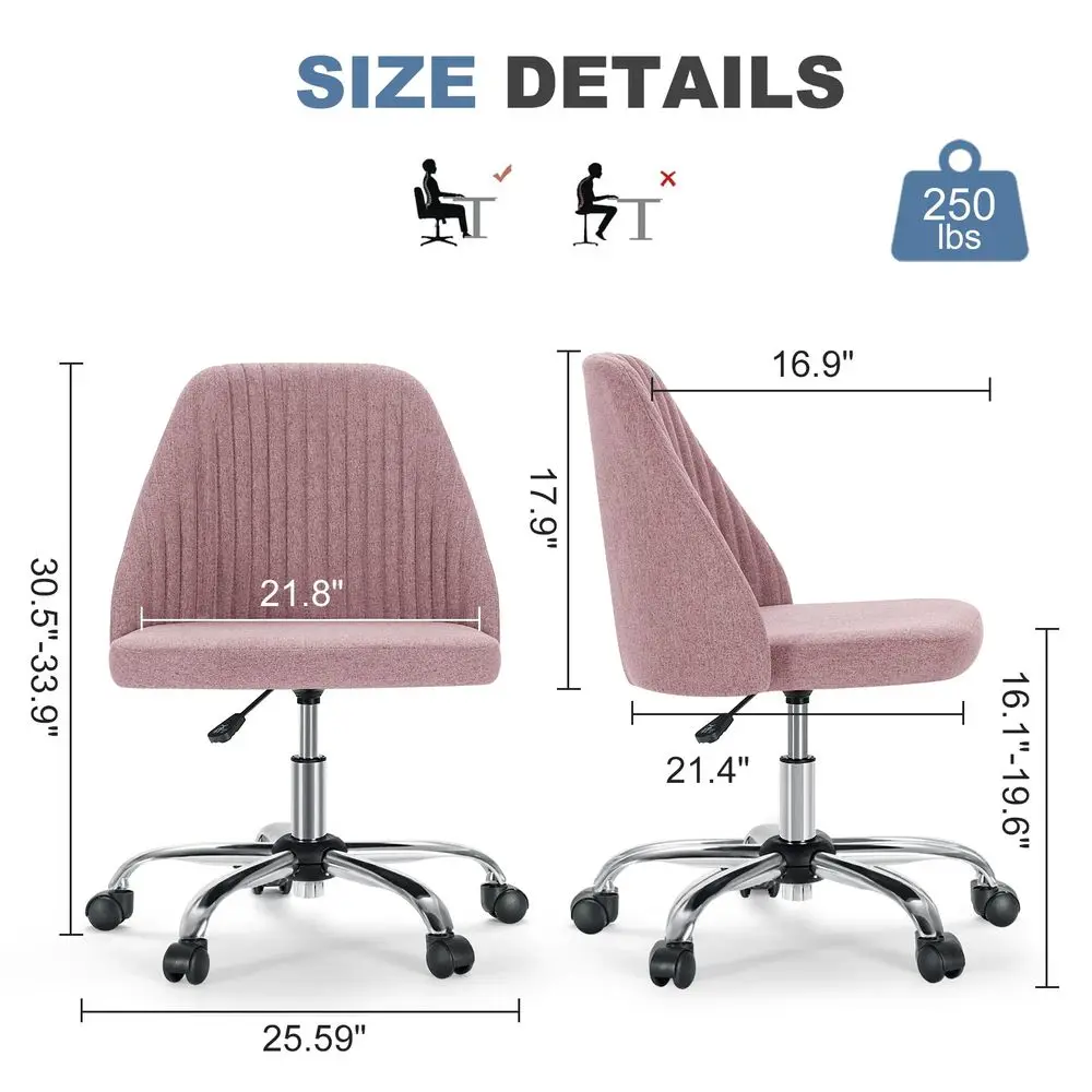 Home Office Chair, MidBack Armless Twill Fabric Adjustable Swivel Task Chair For Small Space, Living Room, MakeUp, Studying
