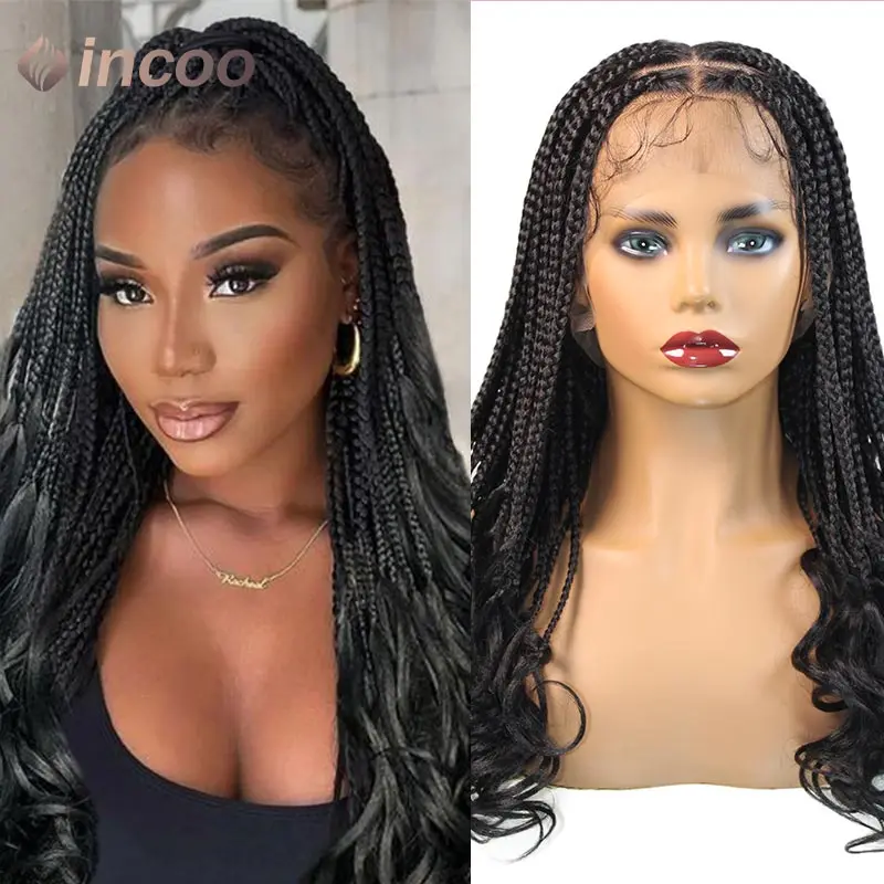 

Full Lace Synthetic Box Braided Wigs With Curly Ends 18 Inches Long Box Braiding Wig Straight Cornrow Braids Curly Ends Wig