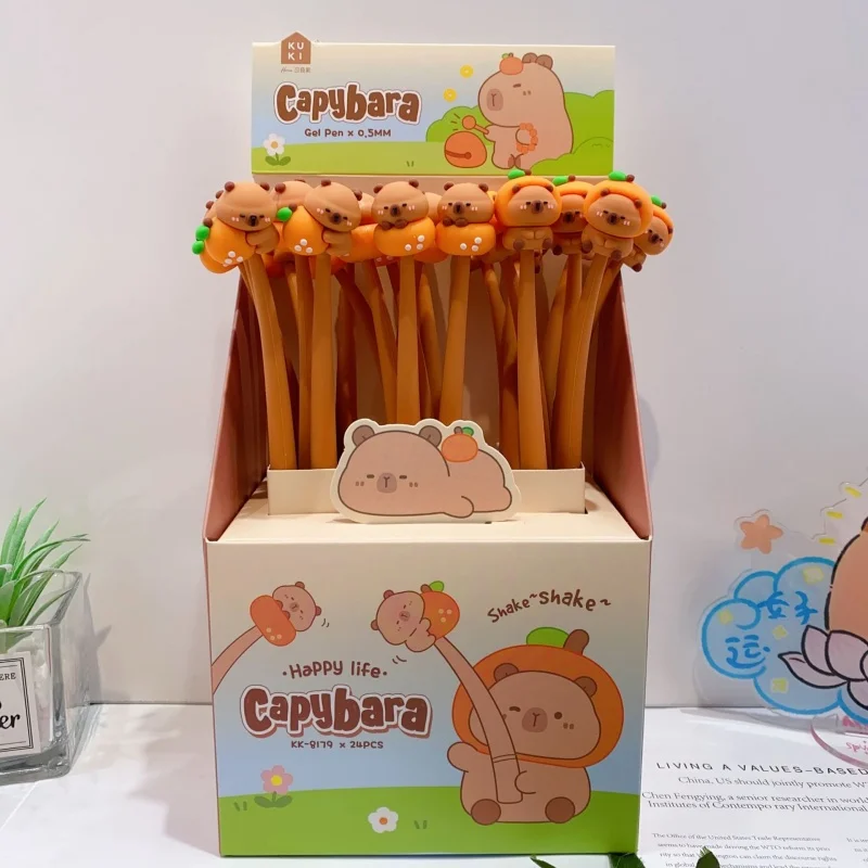 

24pcs/lot Creative Capybara Gel Pen Cute 0.5mm Neutral Pen School writing Supplies Promotional Gift