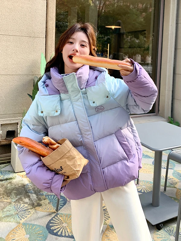 

adient Purple ort Bread Sle Women's down Jaet Winter Faion Warm Thi Outerwear Casual Straight Cut 90% White Du ...