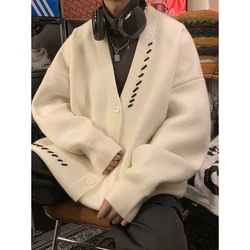 Sweatwear Men's Hoodies V-neck Street Cardigan Knit Sweater Mens Oversize Winter Top Jacket Coat Black Sweater