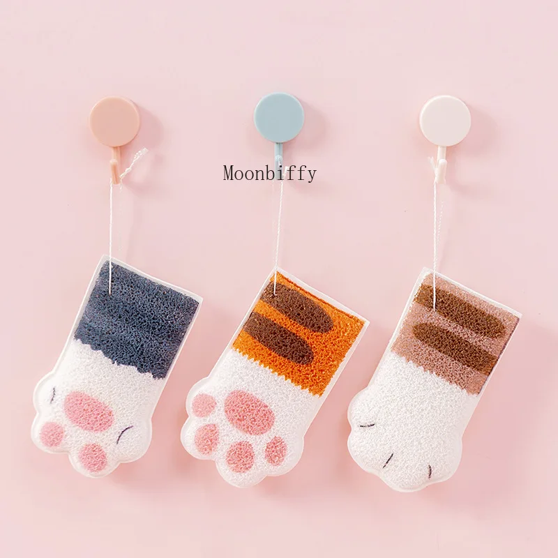 Bath Sponge Elastic Cute Cat Paw Bathing Sponge Adult Body Scrub Bath Sponge Exfoliating Gloves Esponja Gant Visage Eraser Gant