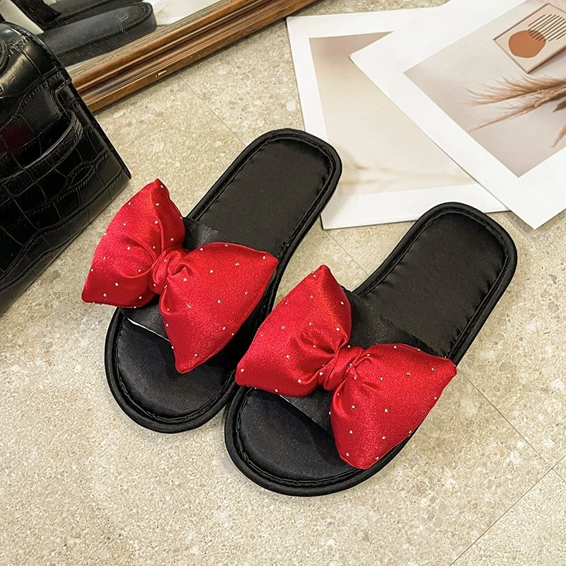 

Сладкие атласные шлепанцы Sweet Wind Bow для невесты и подружек невесты, с круглым носком, открытые, домашние, нескользящие, для дома