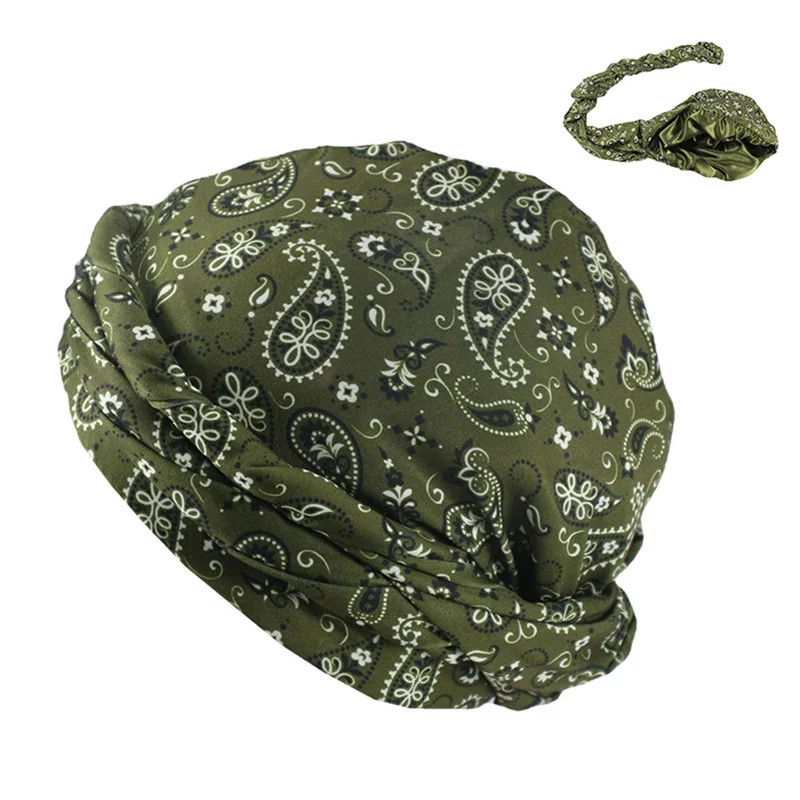 Bohe Style Paisley bedruckte Herren Turban Headwrap Satin Futter dehnbare Männer Bandana männliche Hip Hop Stirnband Biker Kopftuch