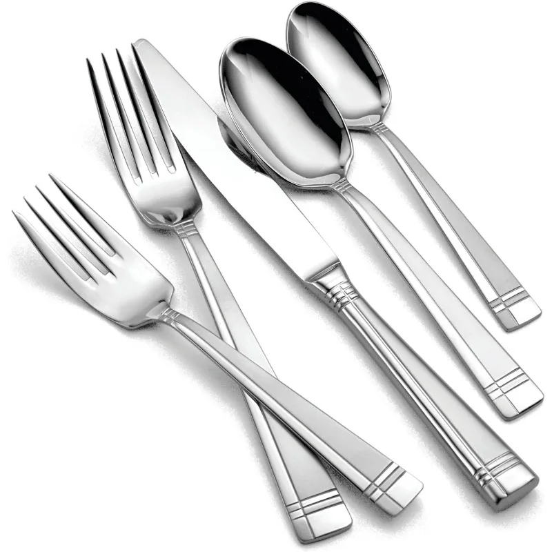 Oneida 45 Piece Amsterdam Everyday Flatware, Service for 8, 18/0 Stainless Steel, Silverware Set, Dishwasher Safe, Multi