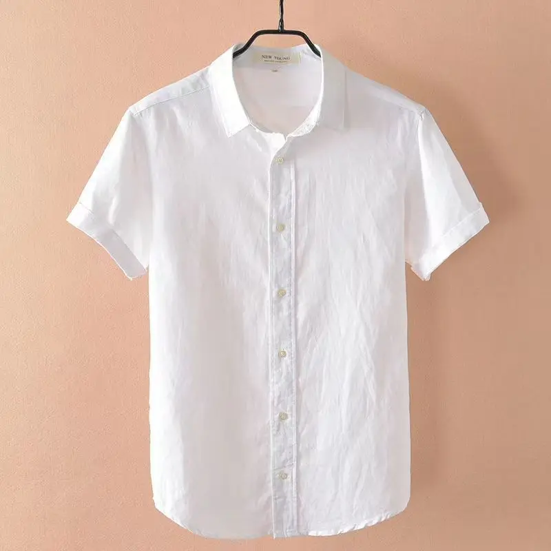 

Men's Slim Fit Linen irt Casual Thin ort Sve Cotton Linen Blend Summer White irt Breathable Comfortable Autumn Faion