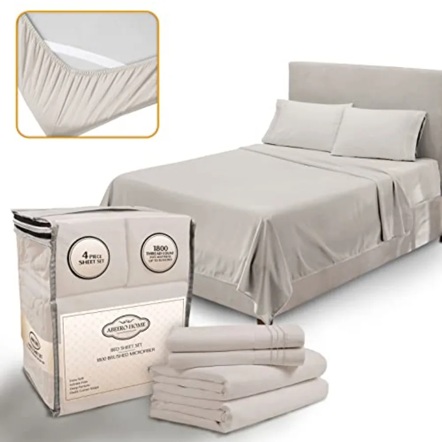 

Sheet Set - Luxury Hotel Bed Sheets - Soft Cooling Sheets with Elastic Corner Straps - Deep Pockets Microfiber Bedsheet - Beddi