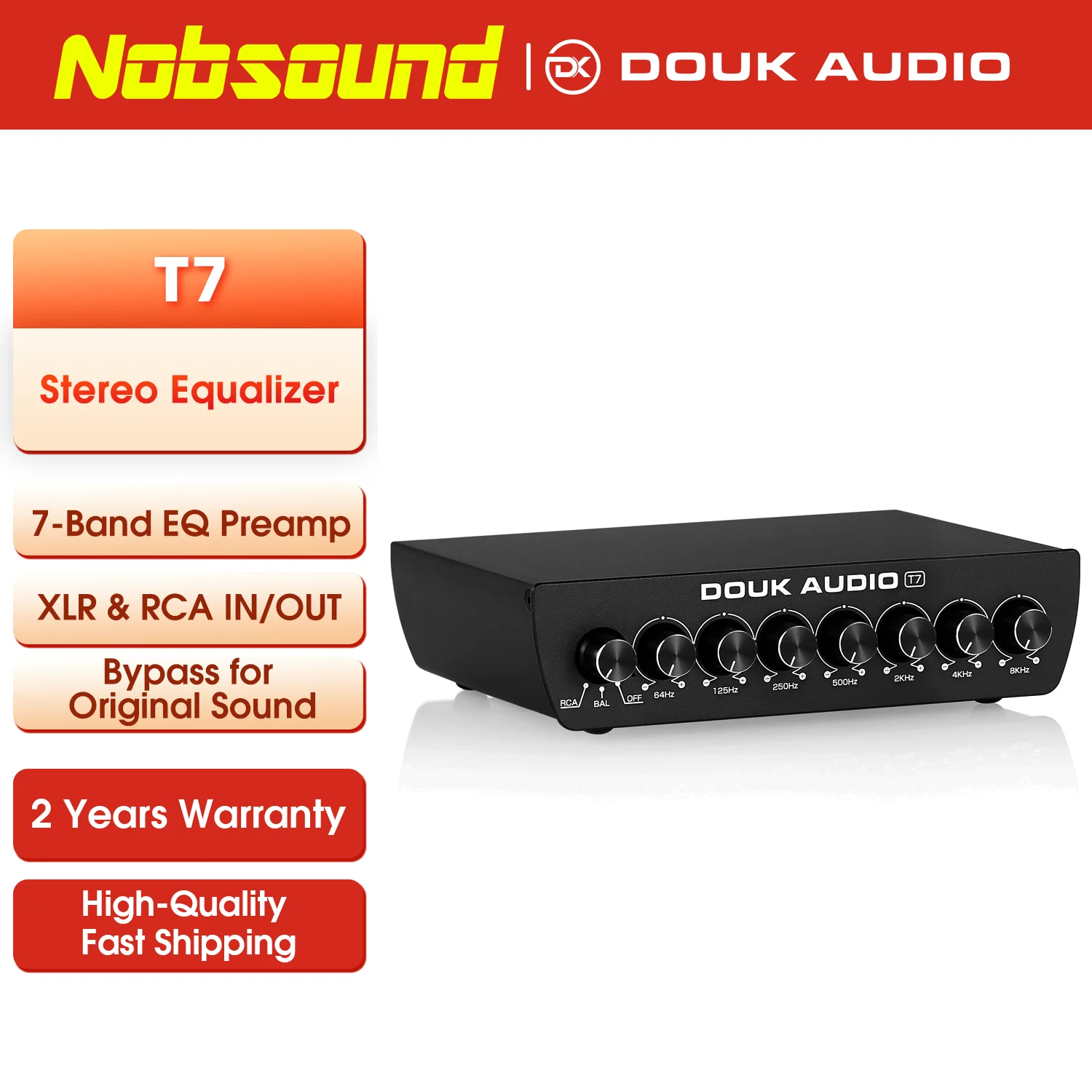 Nobsound T7 7-Band Equalizer Balanced XLR / RCA Preamp for Home Amplifier