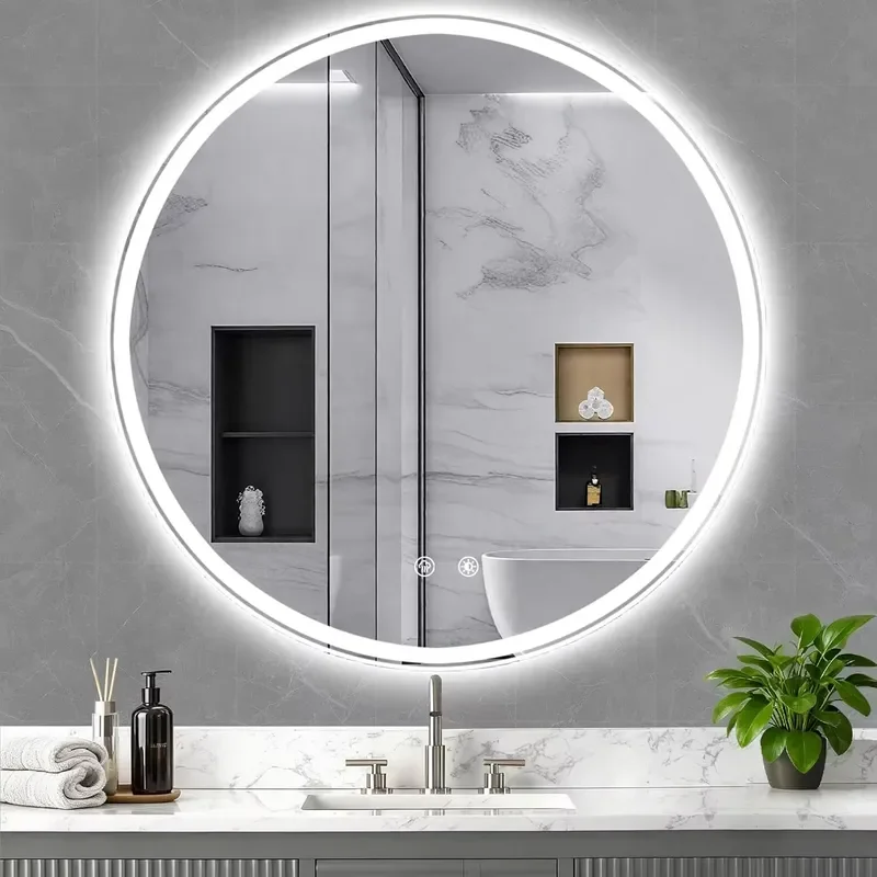 28 LED Makeup Mirror Modern Design IP65 Wall Mounted Dimmable Backlight Front Lighting HD Tempered Glass 5 Years Warranty
