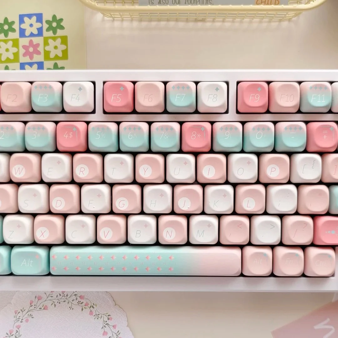 130 คีย์ Macaroon Custom Dye Sublimation PBT Keycaps MOA โปรไฟล์คีย์บอร์ด Keycaps สําหรับ Cherry MX Switch Mechanical Gamer คีย์บอร์ด