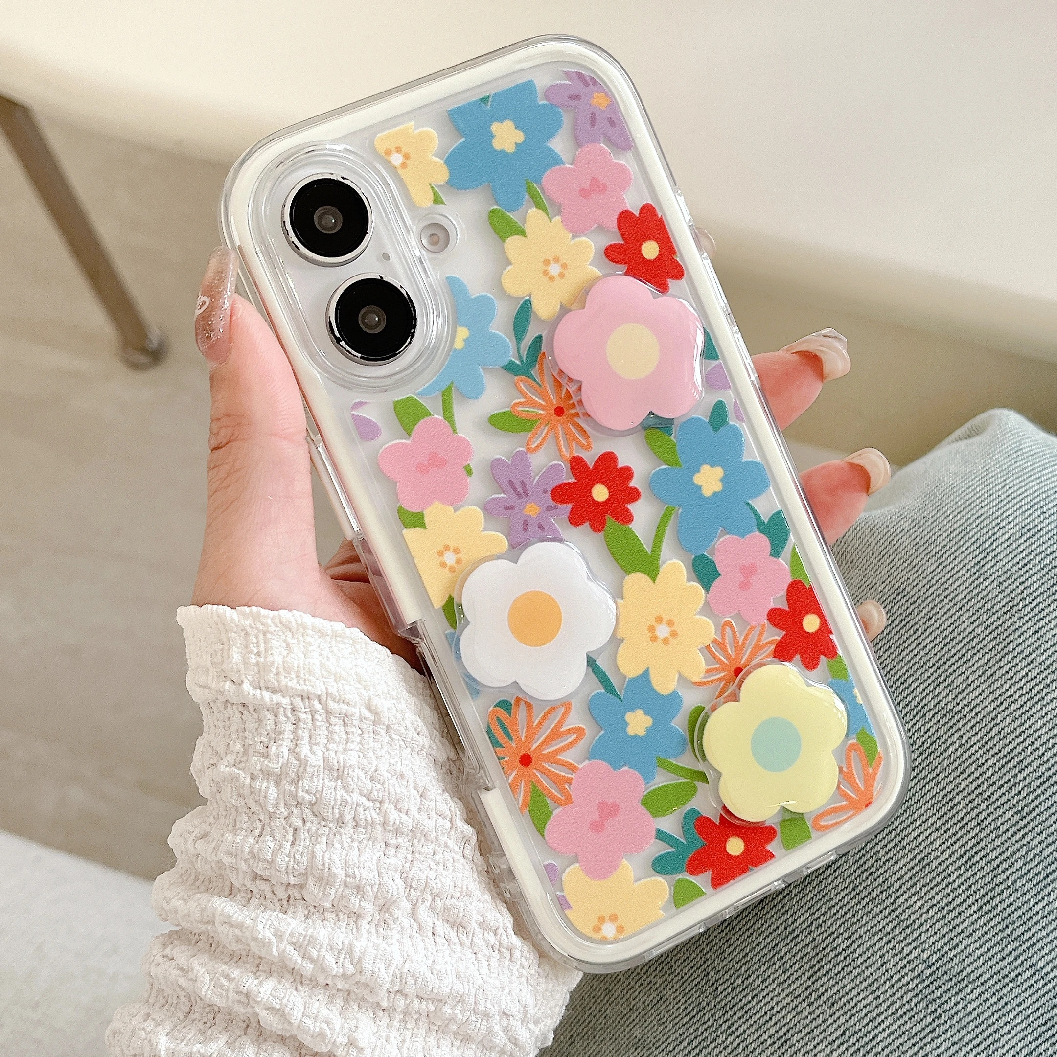 Ultra-thin Cute Flower Silicone Phone Case For iPhone 16 E 15 14 13 12 11 Pro Max Luxury Shockproof Bumper Protection Cover