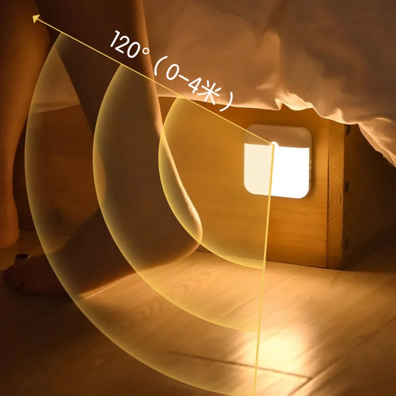 모션 센서 LED USB 야간 조명, 사각형 충전식 램프, 침실 주방 계단 복도 옷장 찬장 조명
