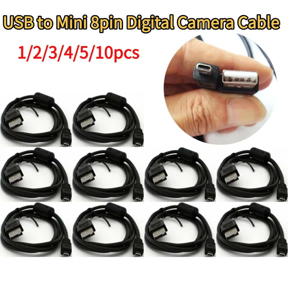 for Nikon Coolpix Pentax Optio FinePix Lumix USB to Mini 8pin Digital Camera Cable  USB2.0 Type A Male to Mini B 8 Pin Flat Male
