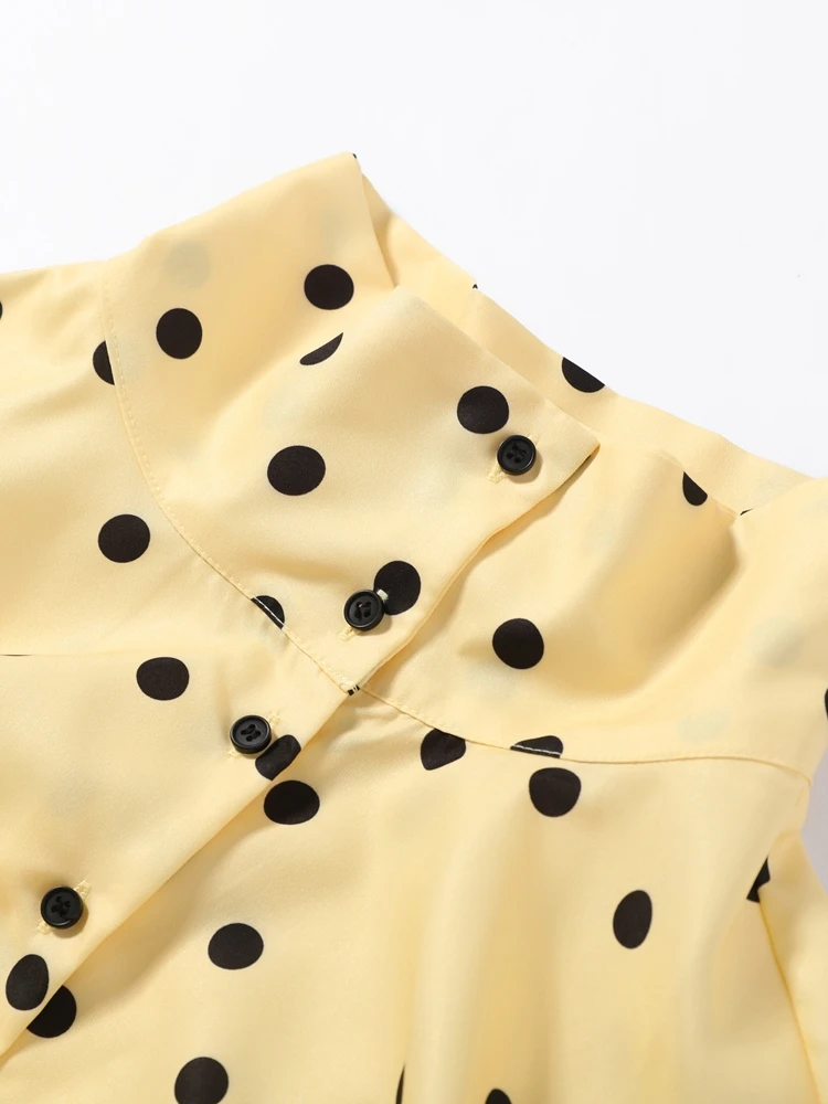 Plissee-Polka-Dot-Mäntel, Ballon-Shorts-Anzüge für Damen, Streetwear mit Stehkragen, Langarm-Crop-Tops mit Schnürung, High-Waist-Shorts, Neue Sets – Detail 6