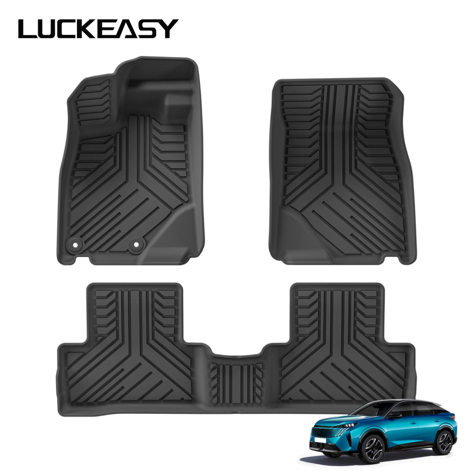 LUCKEASY Left Drive for Peugeot 3008 E-GT 3rd Gen Hybrid Version 2024-2027 Car All-Weather Floor Mats Trunk Pad Accessories