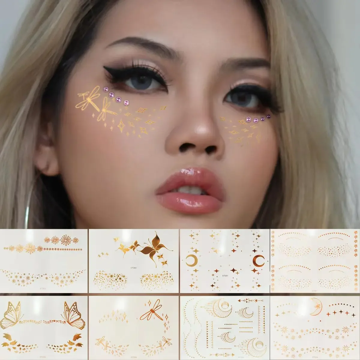 Gold Face Temporary Tattoo Waterproof Lasting Blocked Freckles Makeup Stickers Eye Decal Wholesale 2023 New Butterfly Stickers