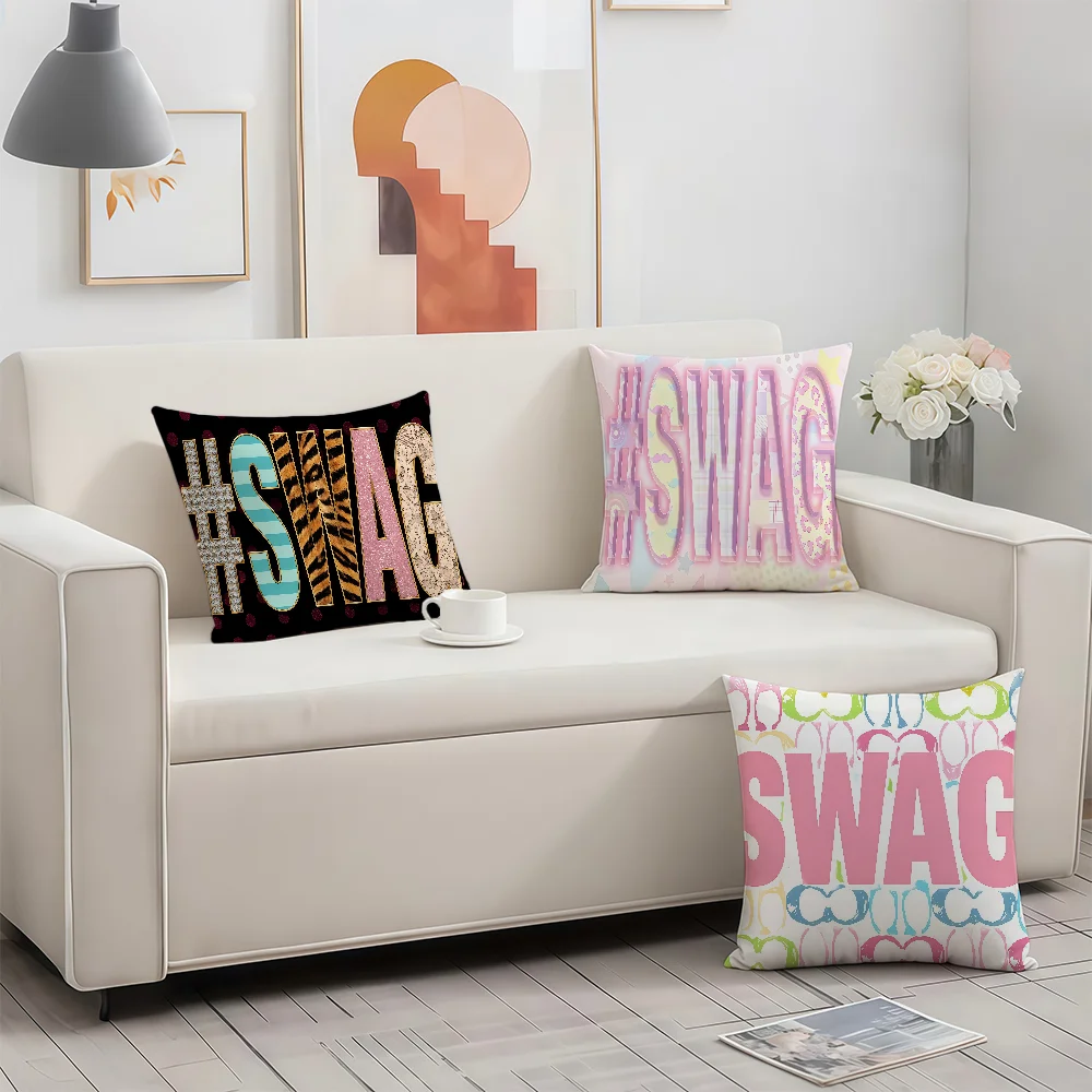 Y2K Swag Logo cushion cover Birthday Anniversary Gifts Double Sided Printed Zipper Cushion Cover Soft Skin Bedding