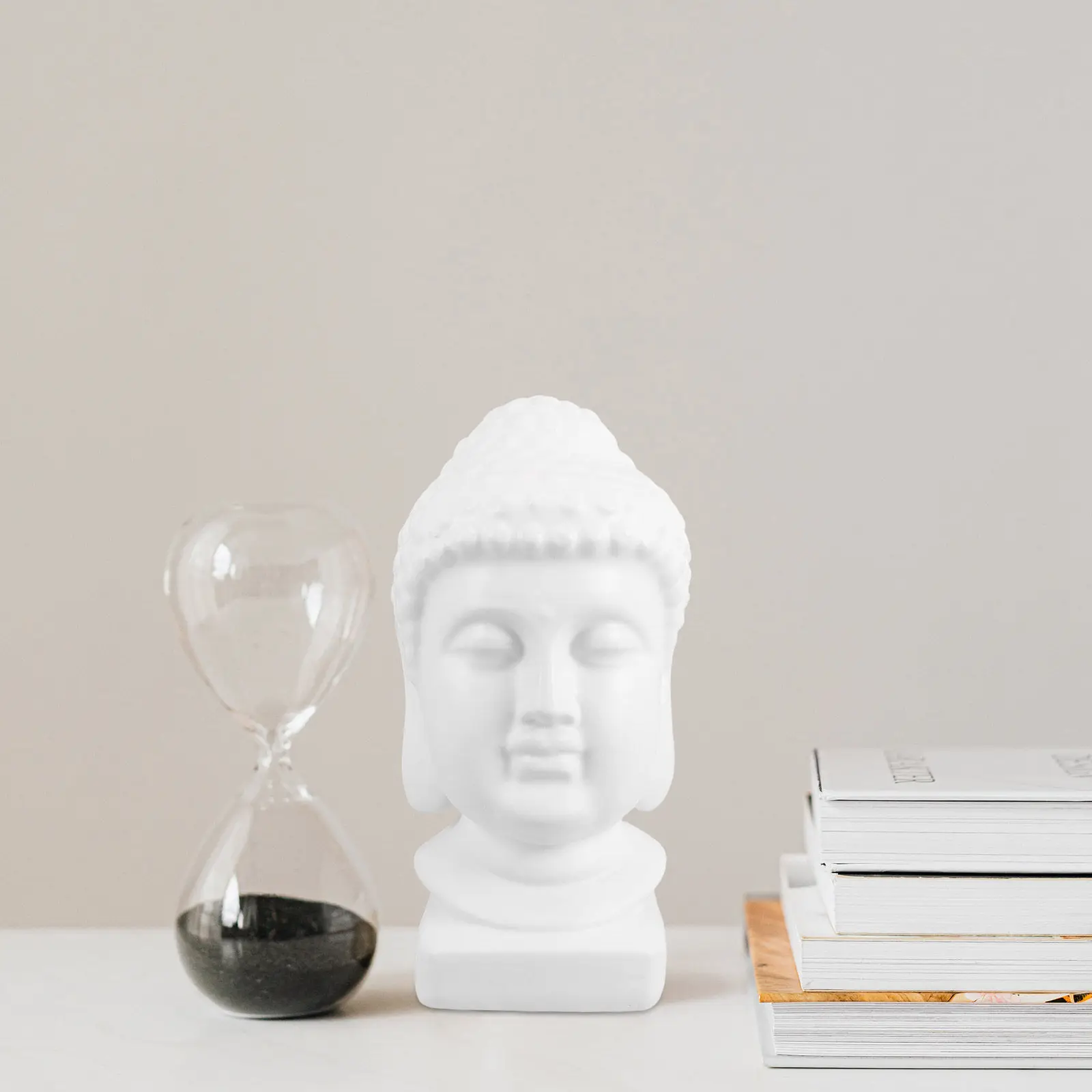 Asian Inspired Buddha Head Resin Sculpture Decor for Living Room Entryway Meditation Room Zen Garden Home Art Spiritual