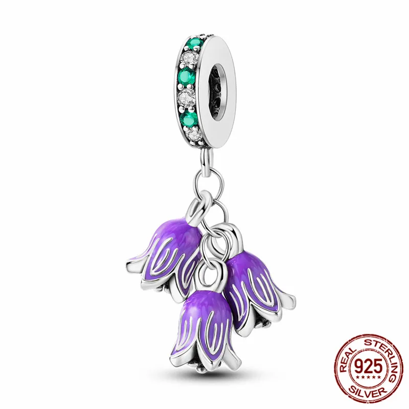 

S925 sterling silver lily of the valley flower pendant bead, suitable for DIY handmade bracelets, a perfect jewelry gift for wom