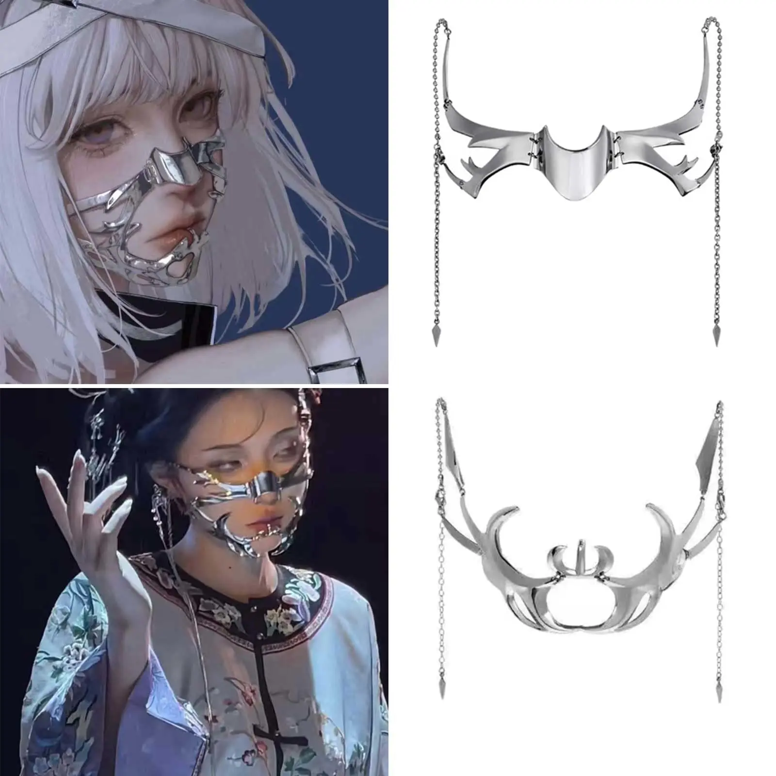 Exaggerate Cyberpunk Luxury Women Mask Fashion Metal Chain N